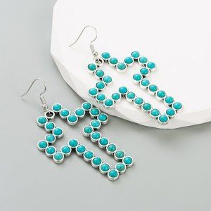Western Inspired Cross Inlay Turquoise Earrings
